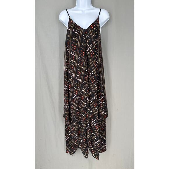 HD Paris Anthropologie Dress Small Black Midi Silk Slip Western Tribal Bohemian - Picture 1 of 10